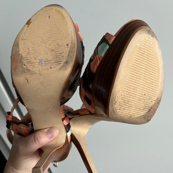 ALDO Women’s 5" High Heel Platforms size 6.5 open toe, coral fabric - Picture 11 of 12